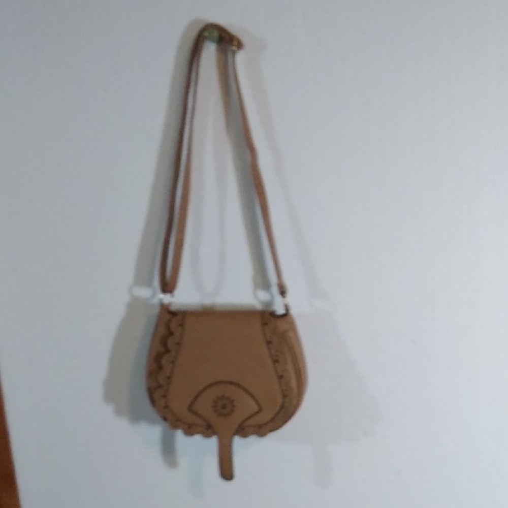 Elegant Brown Leather Crossbody Bag Cut Out Design,Scalloped Edge